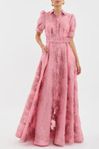 Elaine | Women's Textured Floral Maxi Dress with Belt