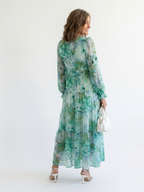 Elegant long sleeve floral maxi dress women soft chic fit