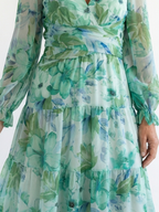 Elegant long sleeve floral maxi dress women soft chic fit