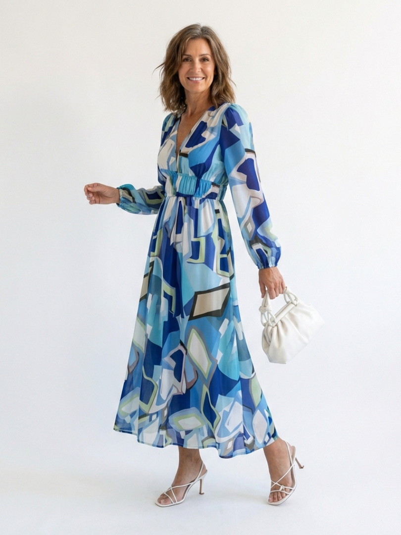 Elegant long sleeve floral maxi dress women soft chic fit