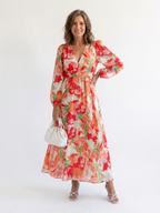 Elegant long sleeve floral maxi dress women soft chic fit