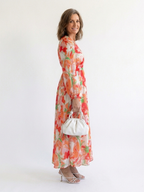 Elegant long sleeve floral maxi dress women soft chic fit