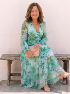 Elegant long sleeve floral maxi dress women soft chic fit