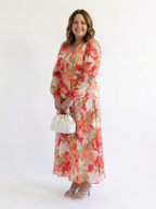 Elegant long sleeve floral maxi dress women soft chic fit