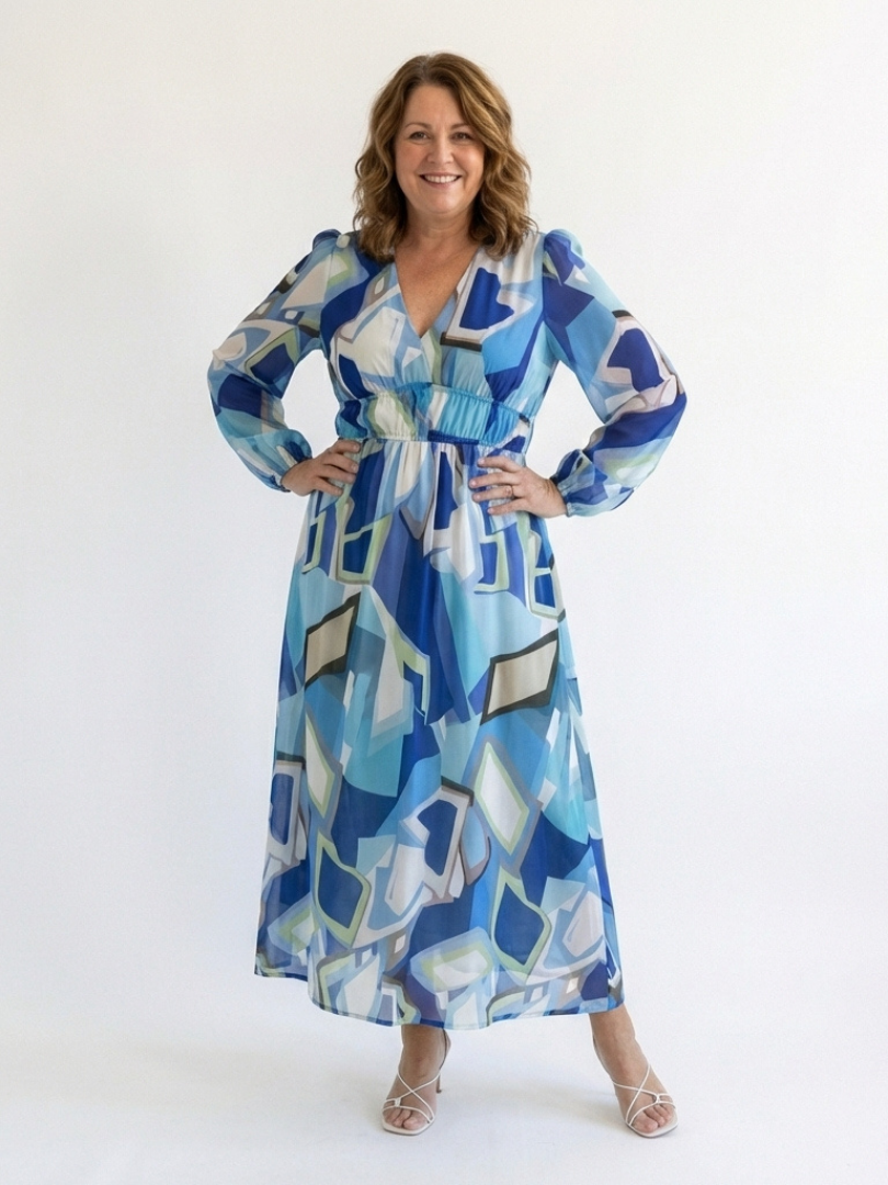 Elegant long sleeve floral maxi dress women soft chic fit
