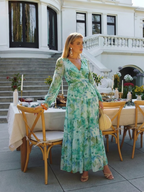 Elegant long sleeve floral maxi dress women soft chic fit