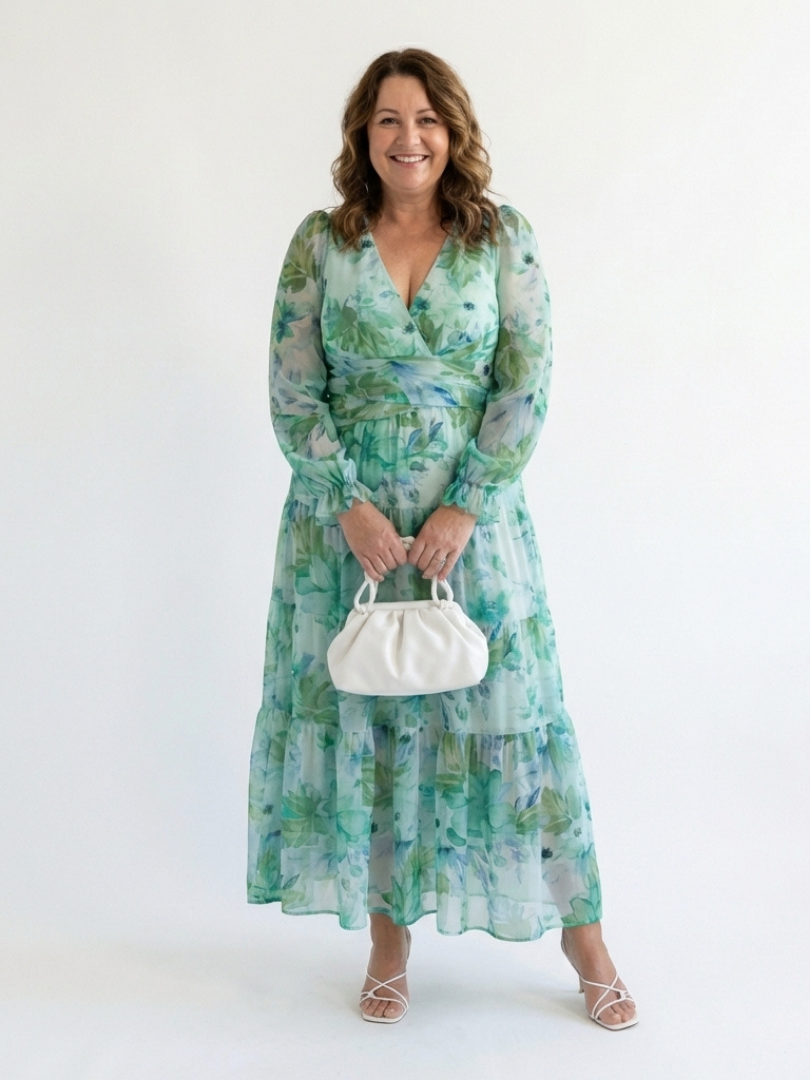Elegant long sleeve floral maxi dress women soft chic fit