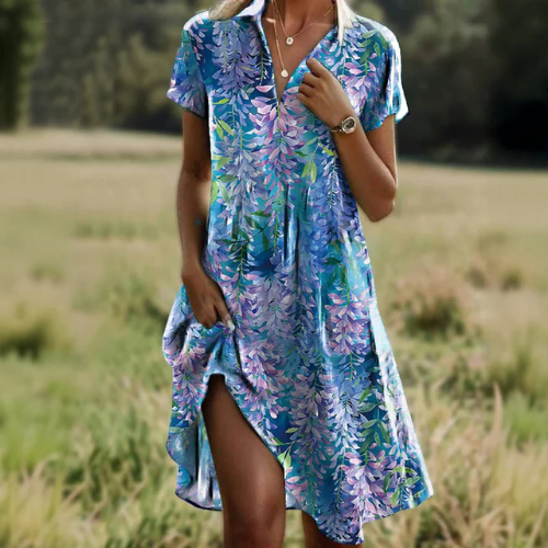 Women’s Printed Dress with V-Neck – Stylish and Feminine Everyday Comfort