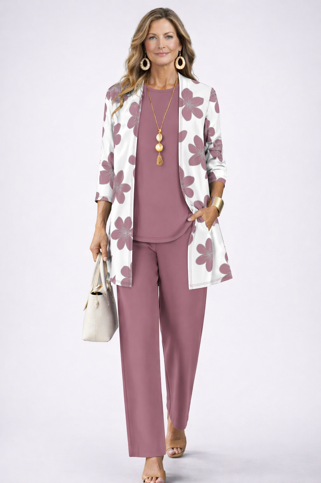 Tine | Women's Patterned Cardigan Three-Piece Set
