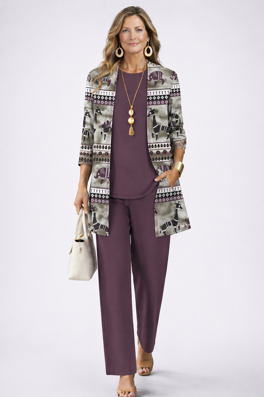 Melanie | Women's Patterned Cardigan Three-Piece Set