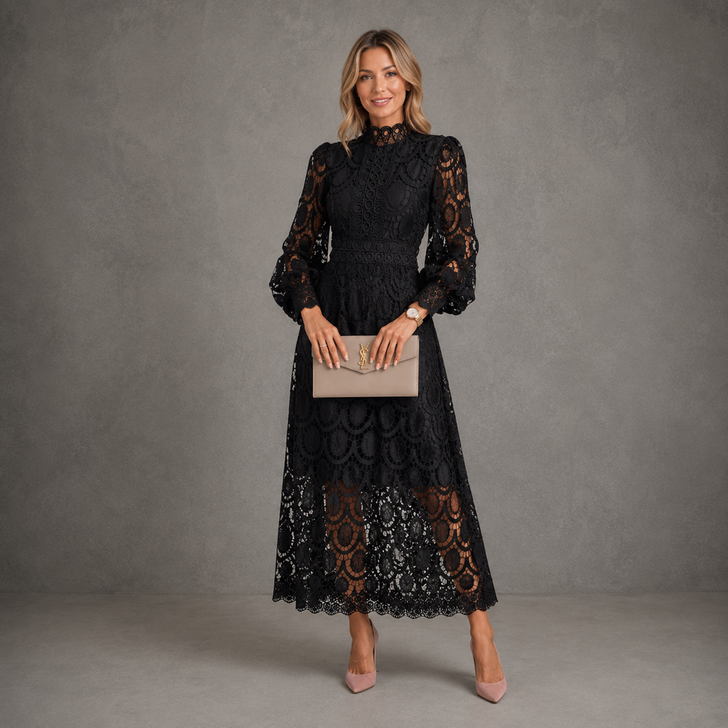Joanne | Women's Long-Sleeve Lace Midi Dress