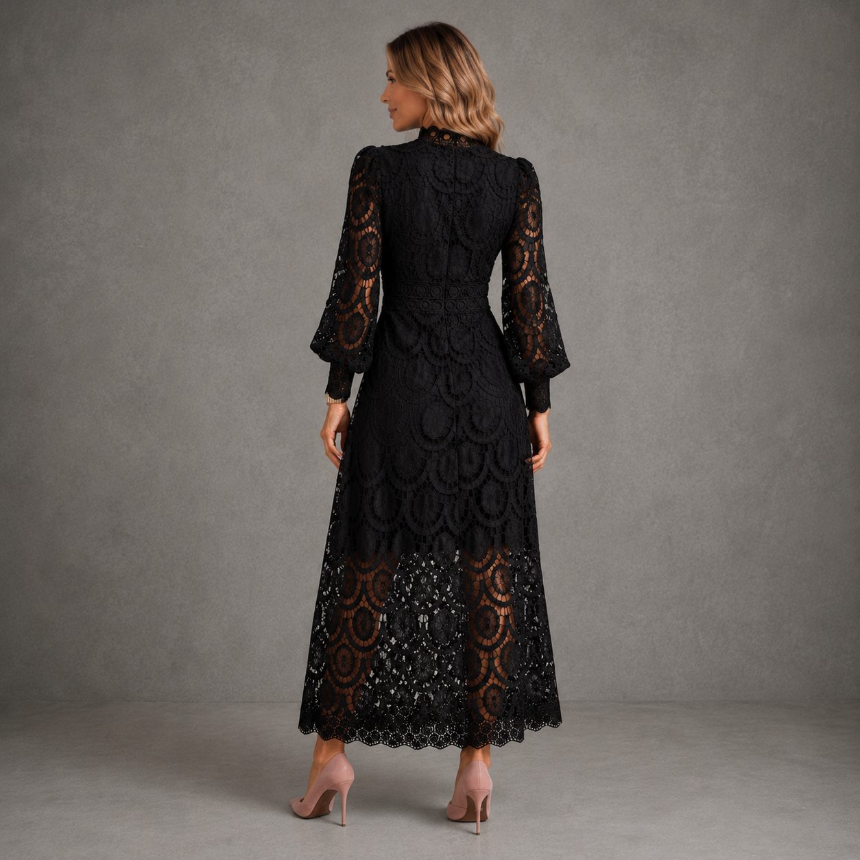 Joanne | Women's Long-Sleeve Lace Midi Dress