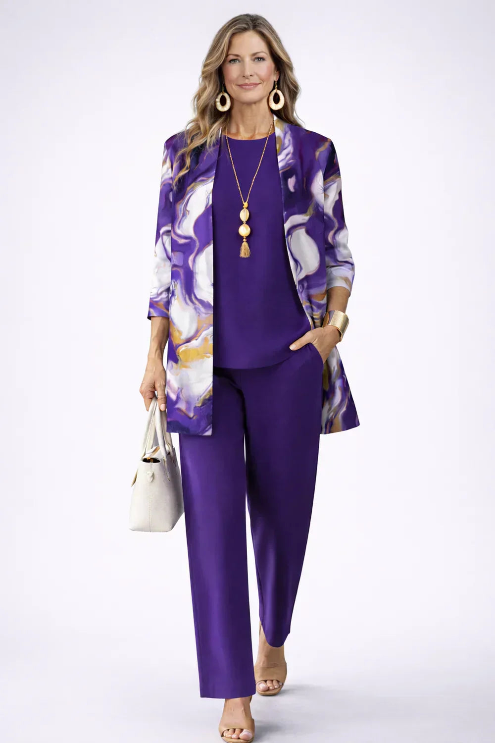 Marga | Women's Patterned Cardigan Three-Piece Set