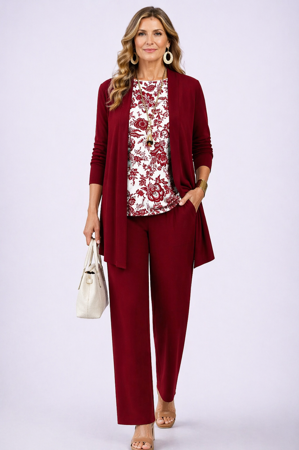 Dhen | Women's Patterned Cardigan Three-Piece Set
