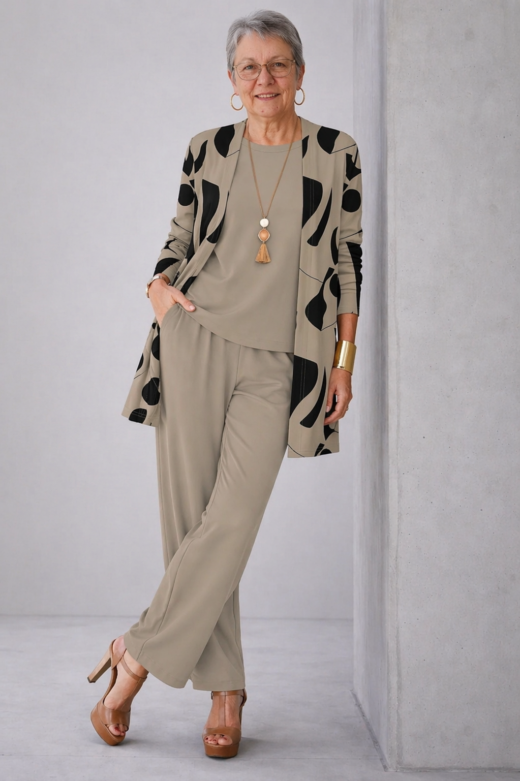 Sherley | Women's Patterned Cardigan Three-Piece Set