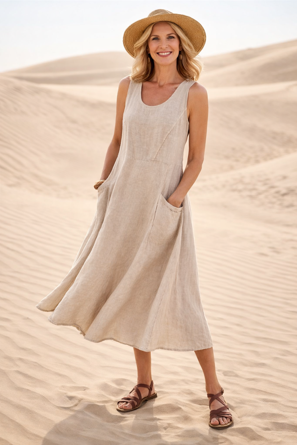 Luna | Women's Sleeveless A-Line Pocket Midi Dress