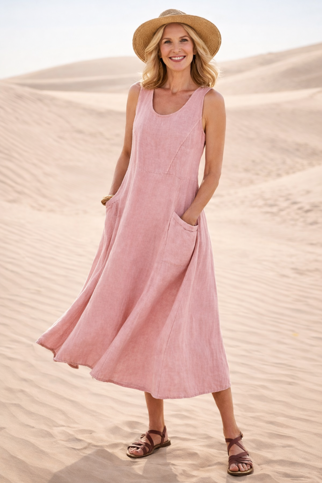 Luna | Women's Sleeveless A-Line Pocket Midi Dress