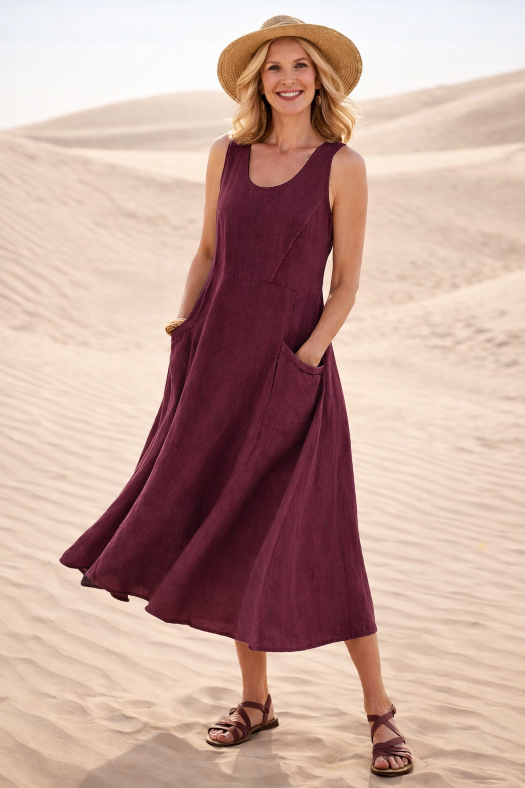 Luna | Women's Sleeveless A-Line Pocket Midi Dress