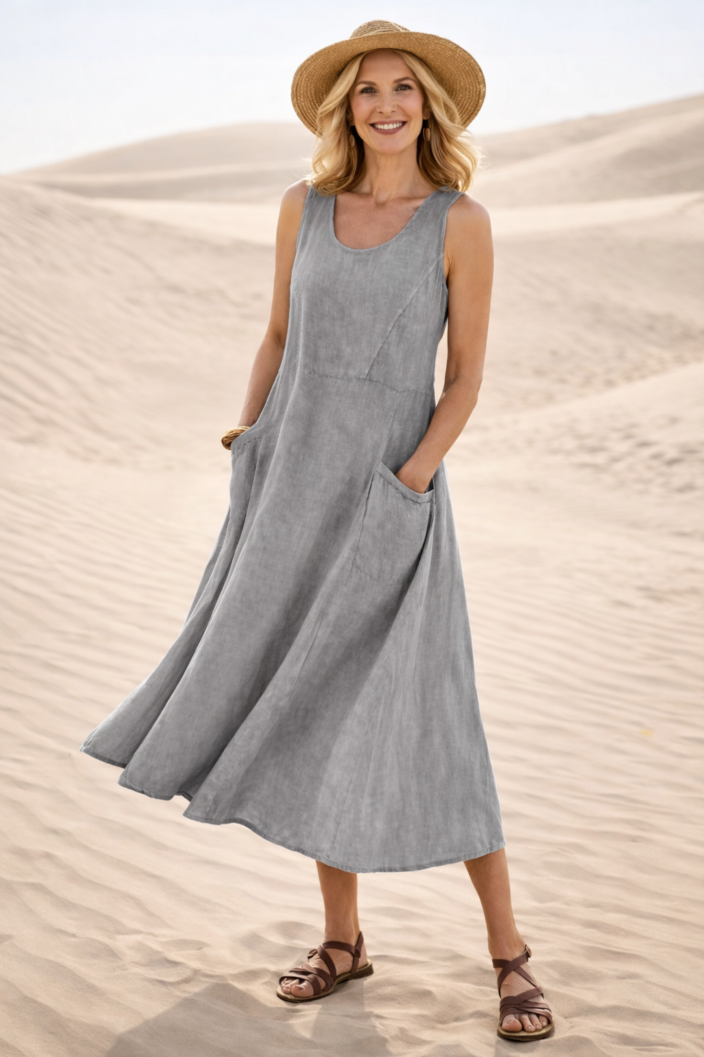 Luna | Women's Sleeveless A-Line Pocket Midi Dress