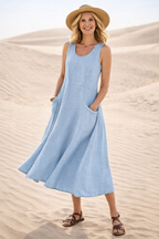 Luna | Women's Sleeveless A-Line Pocket Midi Dress