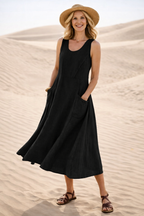 Luna | Women's Sleeveless A-Line Pocket Midi Dress