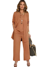 Presley | Women's Caramel Pantsuit with Cardigan