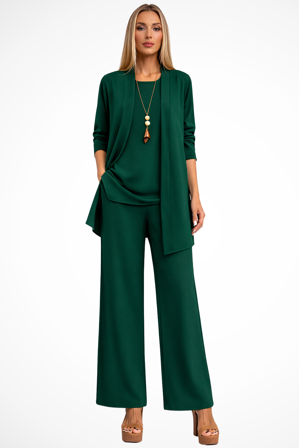 Presley | Women's Caramel Pantsuit with Cardigan
