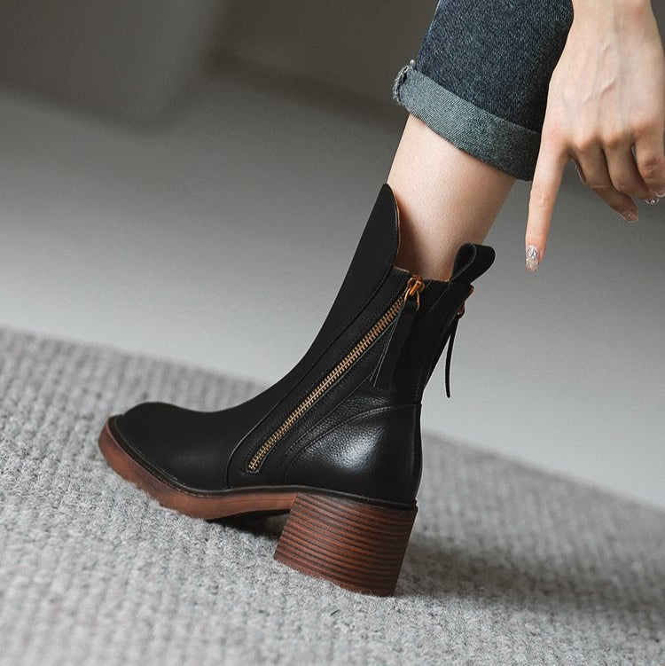 Selene | Women Leather Ankle Boots High Heel Zipper
