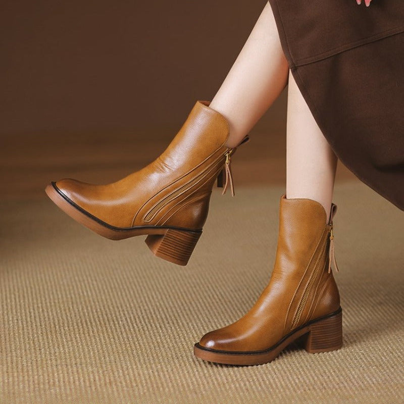 Selene | Women Leather Ankle Boots High Heel Zipper
