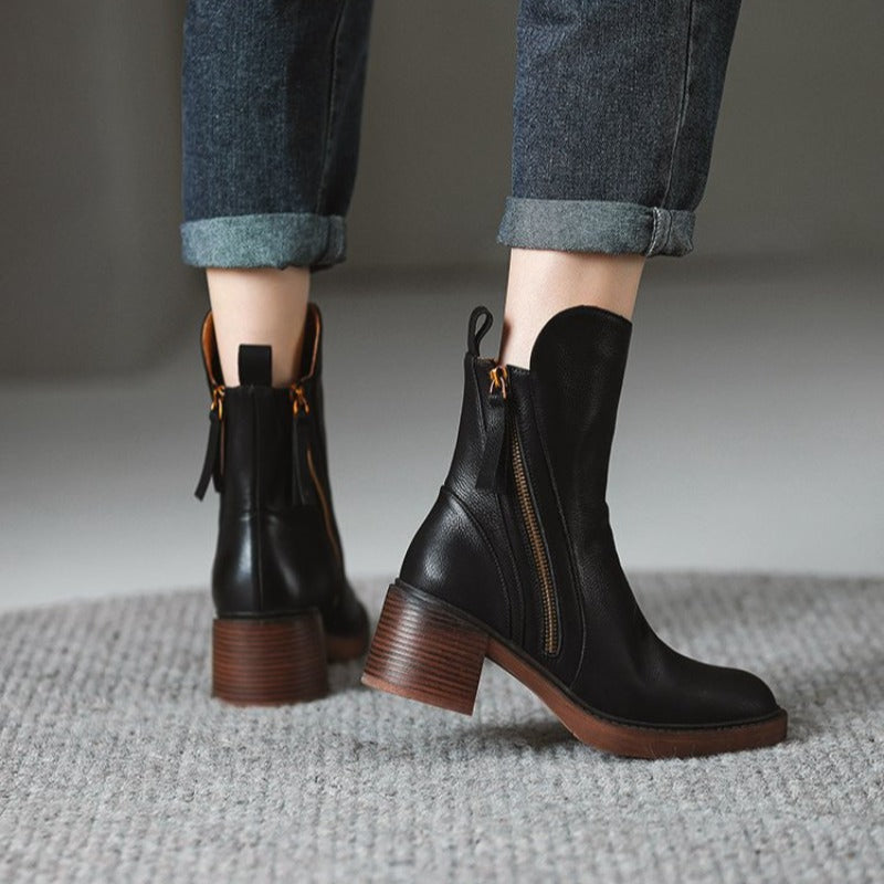 Selene | Women Leather Ankle Boots High Heel Zipper