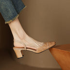 Viviana | Women Leather Slingback Heels Round Toe Block Heel