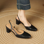 Viviana | Women Leather Slingback Heels Round Toe Block Heel