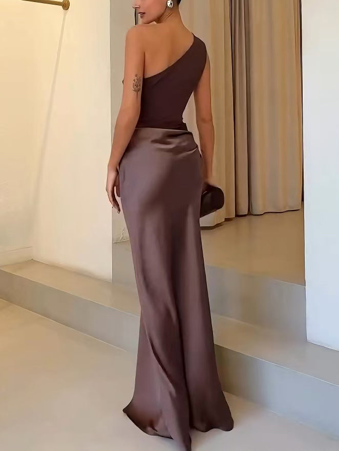 One Shoulder Pleated Party Maxi Dress - Elegant Summer Style for Women