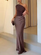 One Shoulder Pleated Party Maxi Dress - Elegant Summer Style for Women