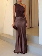 One Shoulder Pleated Party Maxi Dress - Elegant Summer Style for Women