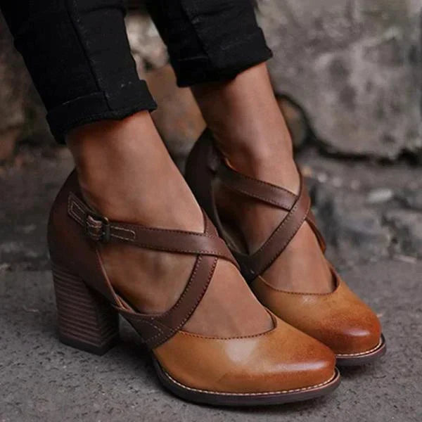 Theodora | Women's Tan Leather Mary Jane Heel