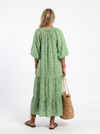Elegant midi dress women V-neck patterned 3/4 sleeve soft fit