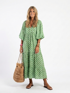 Elegant midi dress women V-neck patterned 3/4 sleeve soft fit