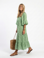 Elegant midi dress women V-neck patterned 3/4 sleeve soft fit