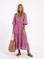 Elegant midi dress women V-neck patterned 3/4 sleeve soft fit