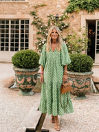 Elegant midi dress women V-neck patterned 3/4 sleeve soft fit