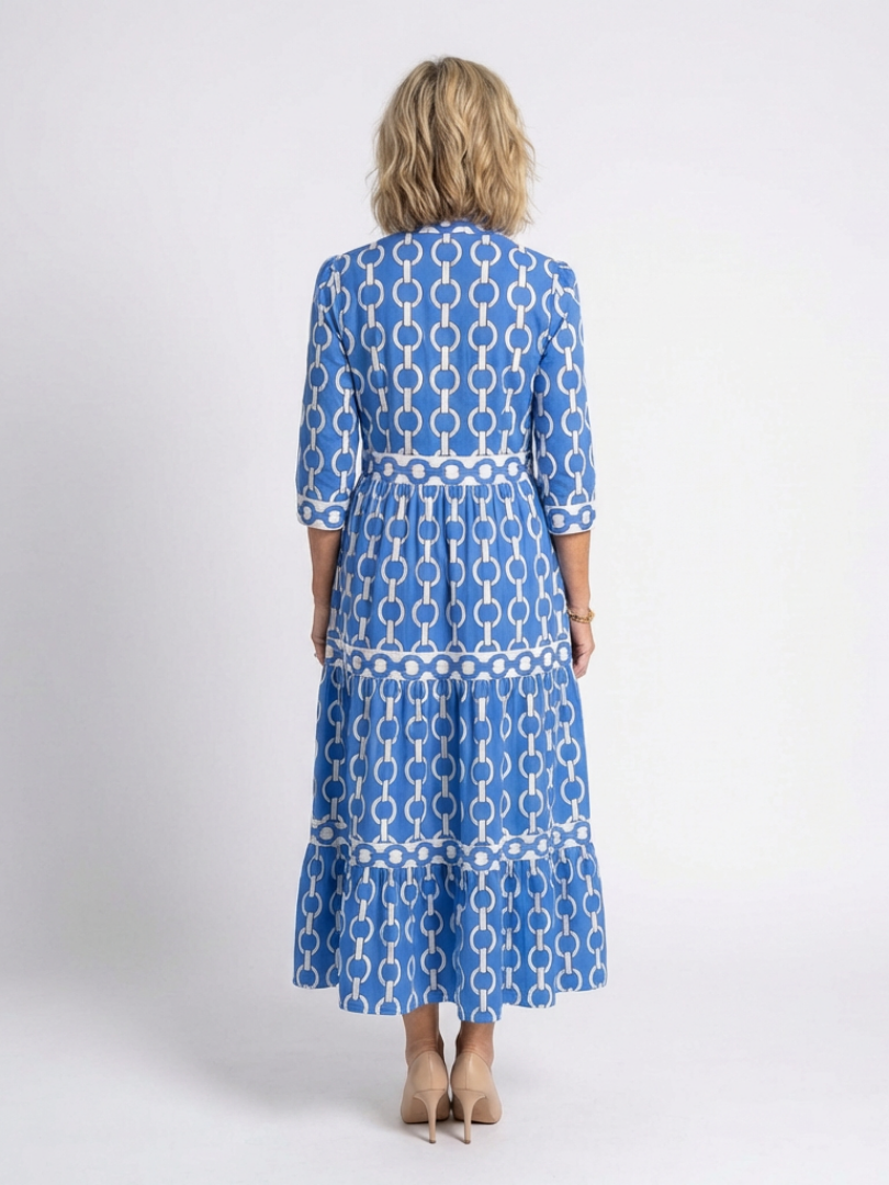 Stylish midi dress women chain pattern three quarter sleeve fit
