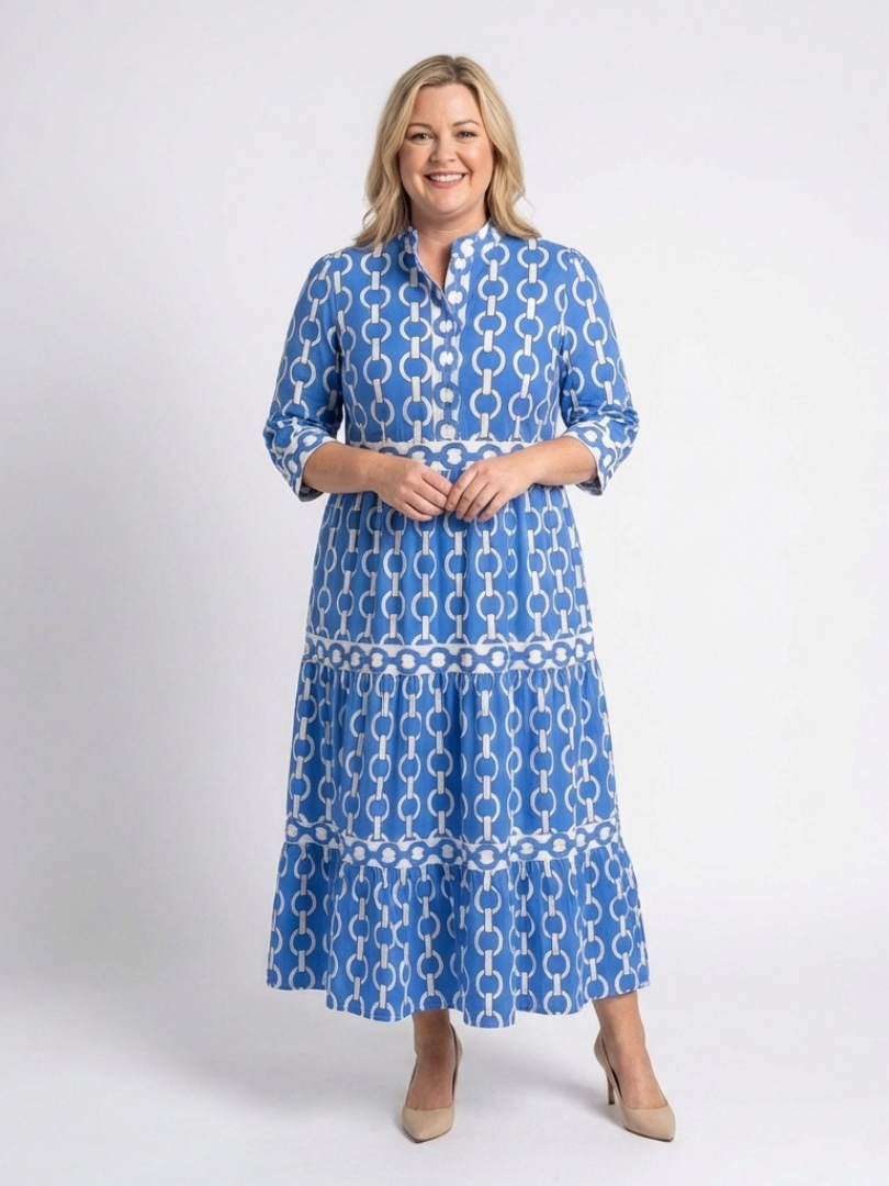 Stylish midi dress women chain pattern three quarter sleeve fit