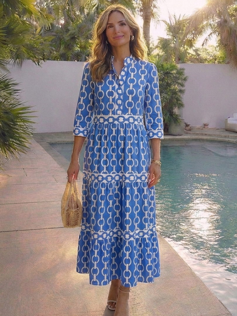Stylish midi dress women chain pattern three quarter sleeve fit