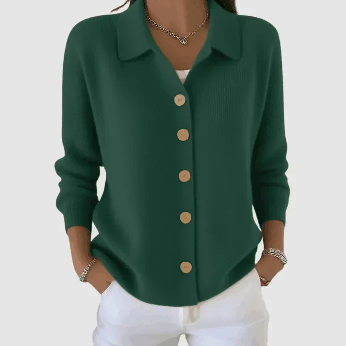 Riah | Women's Lapel Collar Button-Up Knit Cardigan