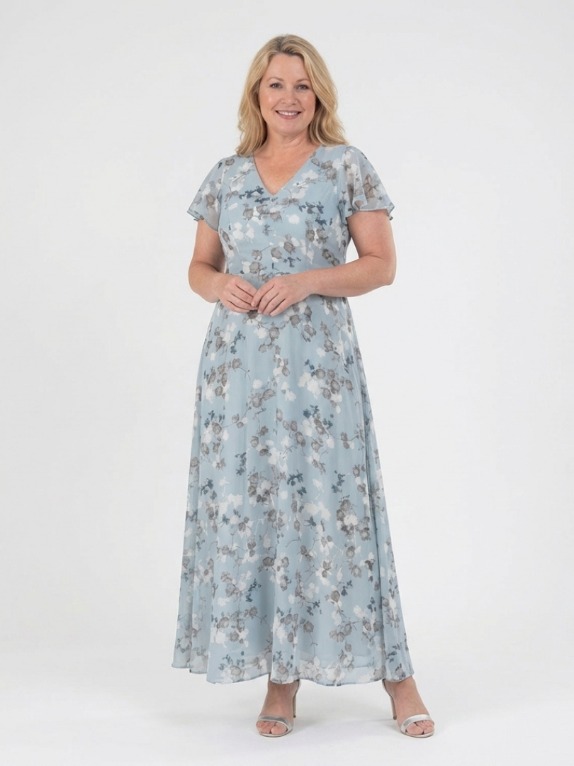 Elegant floral chiffon maxi dress women breathable flowy fit