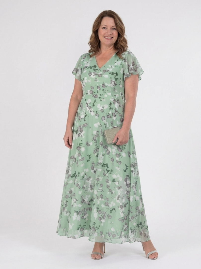 Elegant floral chiffon maxi dress women breathable flowy fit