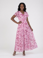 Elegant floral chiffon maxi dress women breathable flowy fit