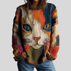Edith | Women's Artistic Cat Patchwork Sweater