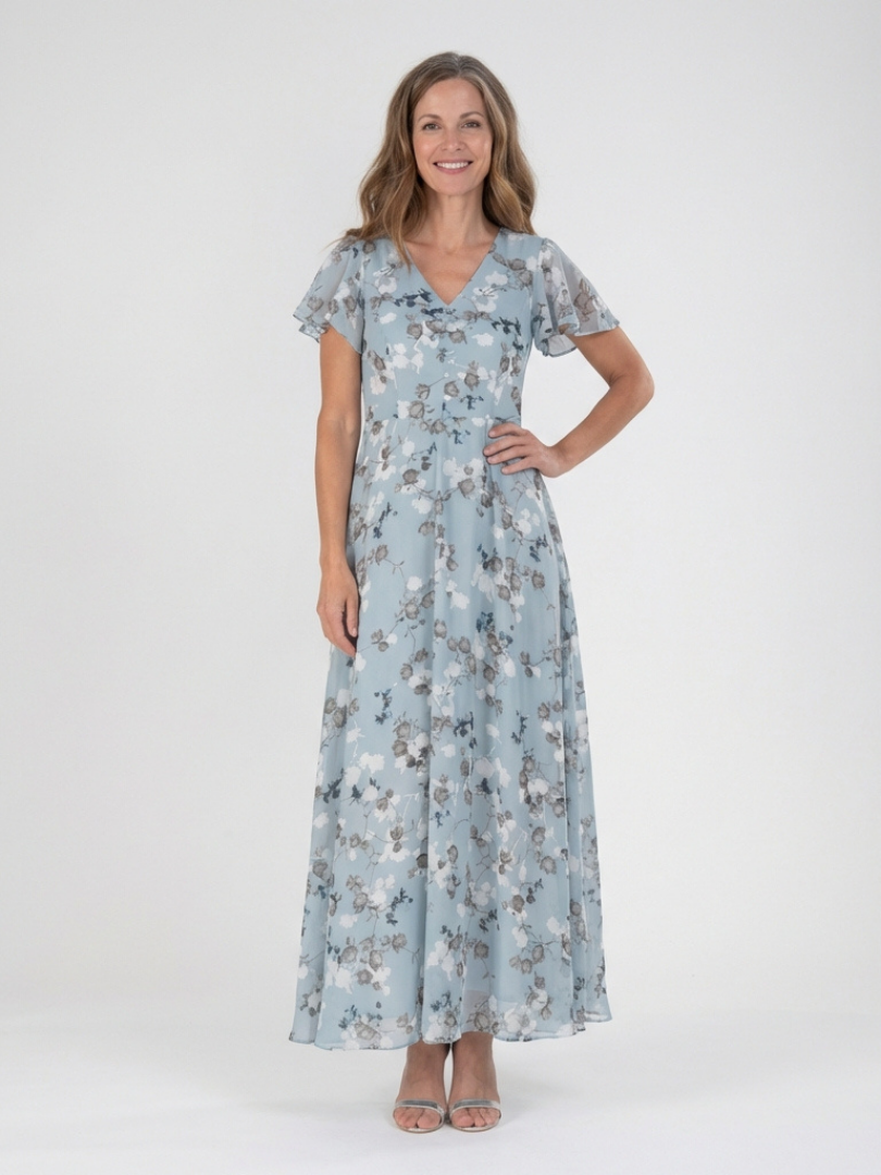 Elegant floral chiffon maxi dress women breathable flowy fit